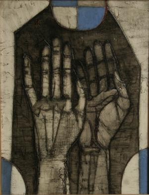 Roger Descombes, Les mains du jongleur, 1957 - Les Mains du jongleur, huile sur toile, 1957